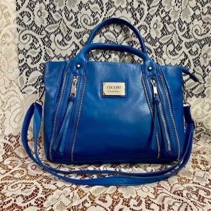 Nicole Miller Blue Leather 2-way Handbag- Crossbody Bag 11in x 9in x 3in