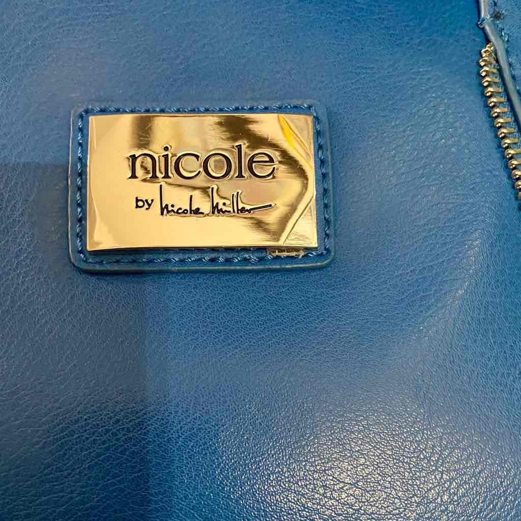 Nicole Miller Blue Leather 2-way Handbag- Crossbody Bag 11in x 9in x 3in