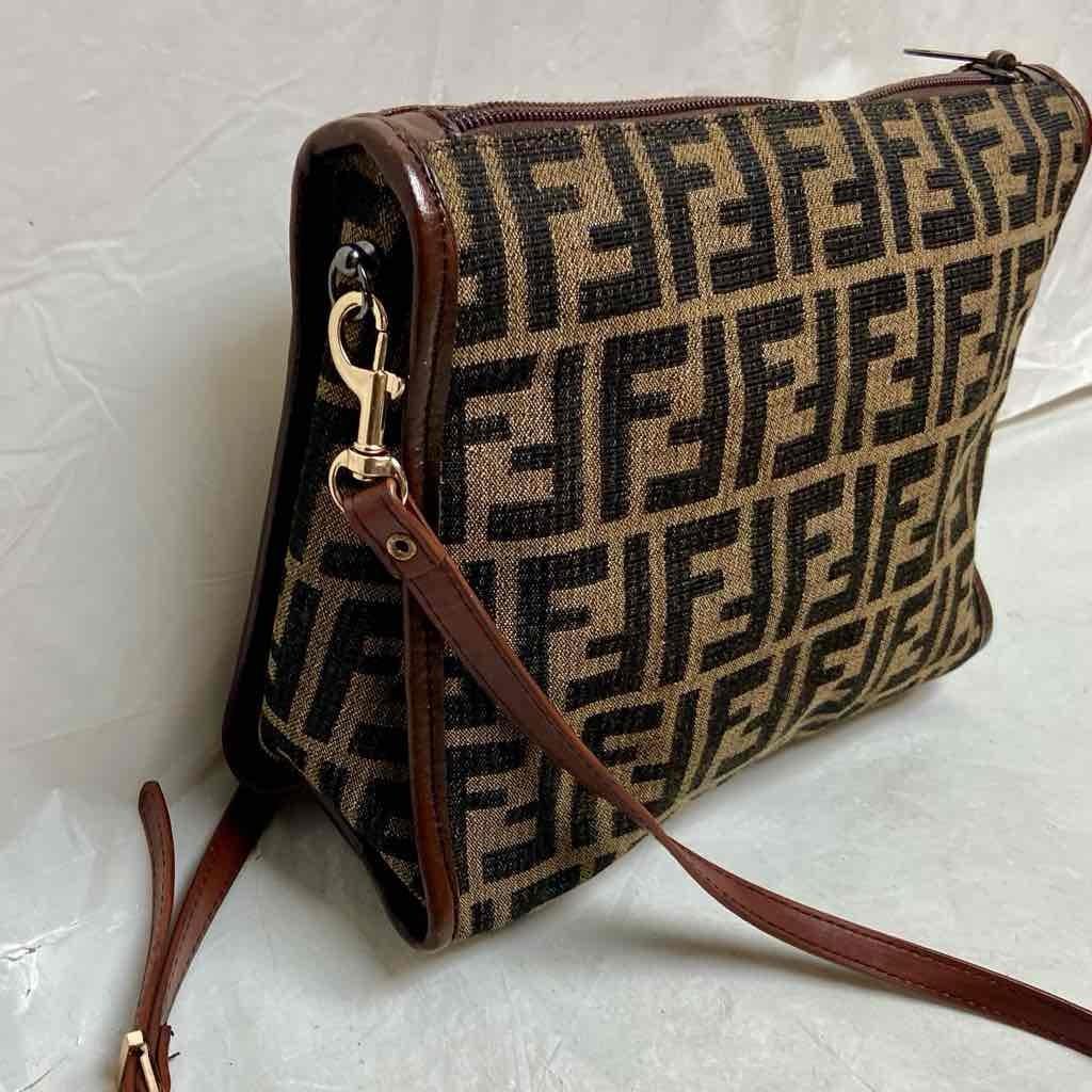 Vintage Fendi Zucca Brown Canvas Shoulder-Crossbody Bag 10in x 8in x 3.5in