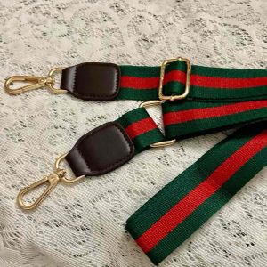 Red and Green 40-inch Adjustable Shoulder Strap with Brown Leather Trim