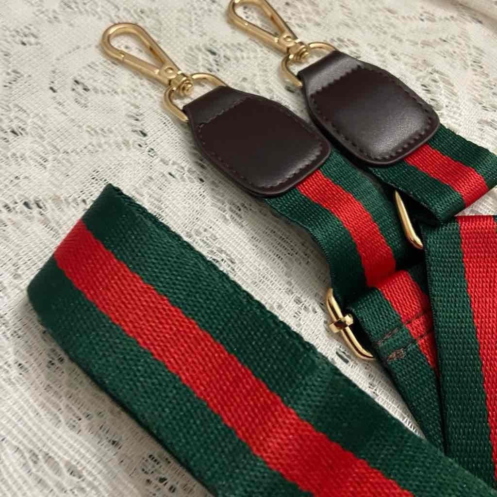 Red and Green 40-inch Adjustable Shoulder Strap with Brown Leather Trim