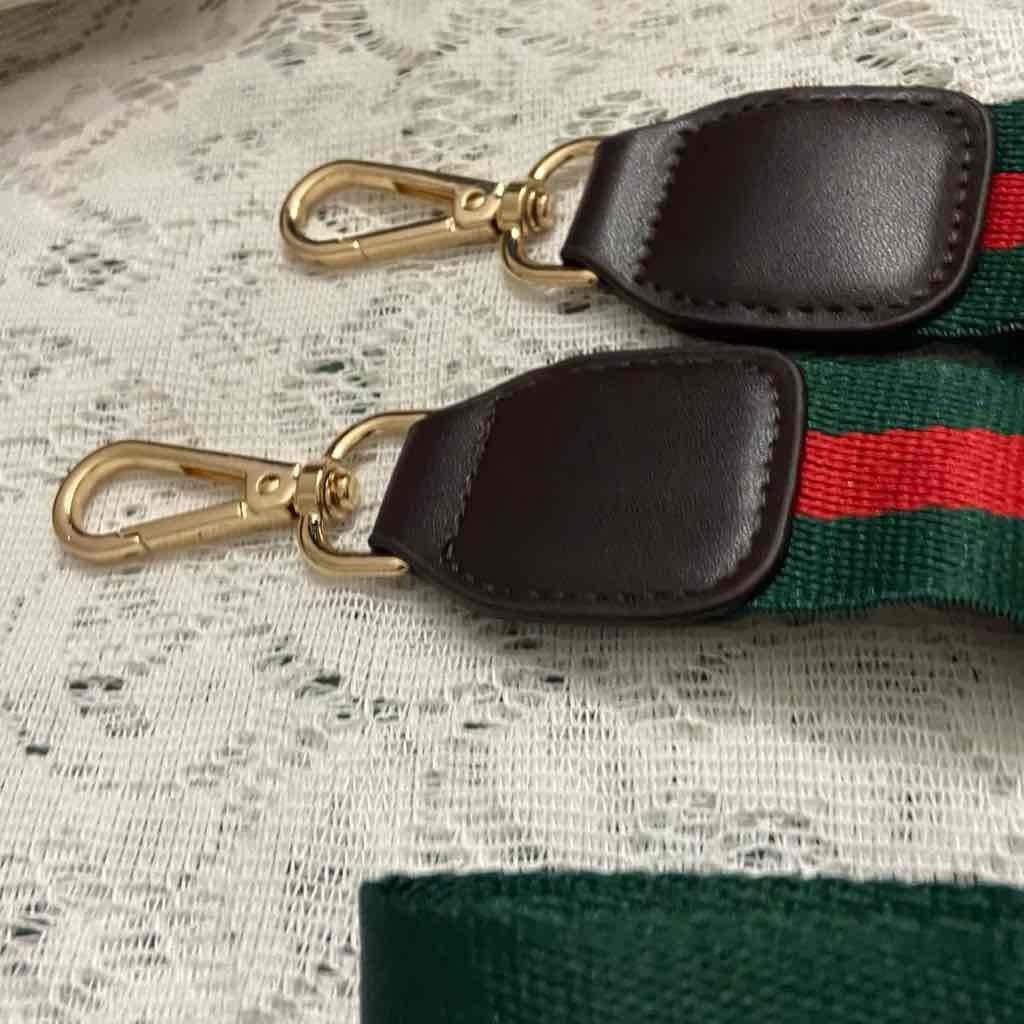 Red and Green 40-inch Adjustable Shoulder Strap with Brown Leather Trim