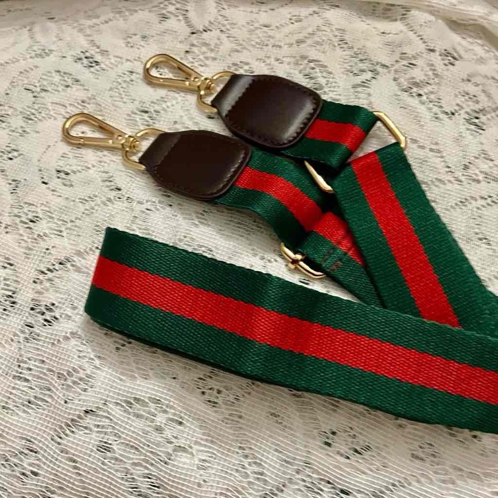 Red and Green 40-inch Adjustable Shoulder Strap with Brown Leather Trim