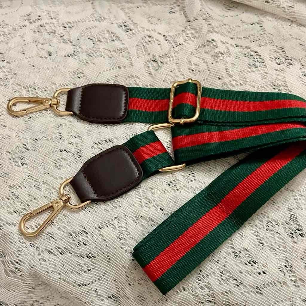 Red and Green 40-inch Adjustable Shoulder Strap with Brown Leather Trim