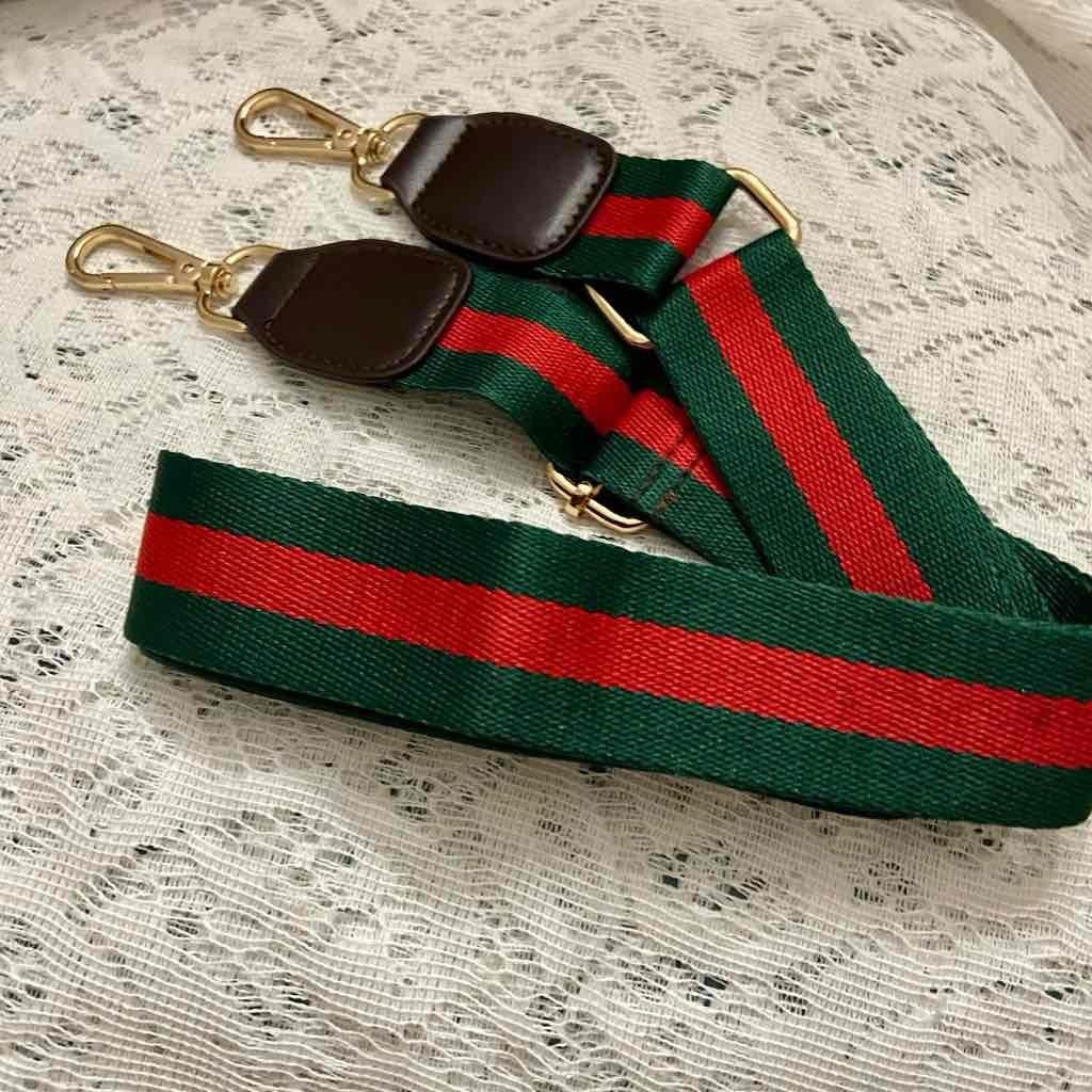 Red and Green 40-inch Adjustable Shoulder Strap with Brown Leather Trim