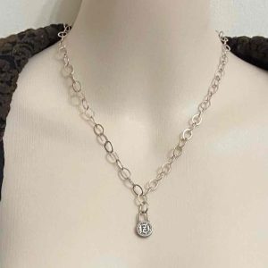 Fendi Silver Tone Small Size Pendant Necklace