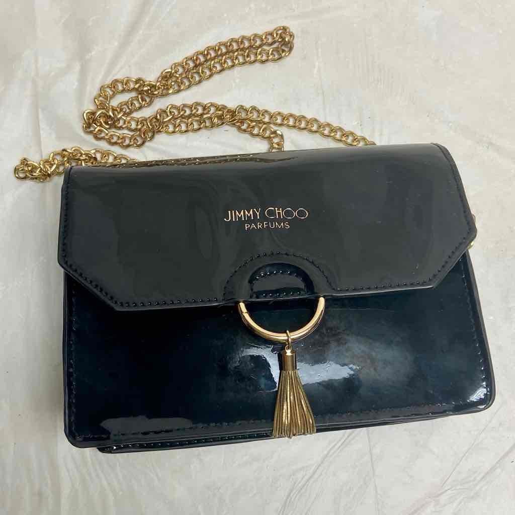 Jimmy Choo Black Faux Patent Leather Pouch-Crossbody 7.5in x 5in x 2.5in