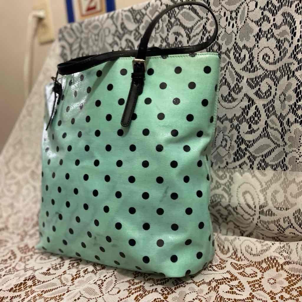 Merona, Large, Polka Dot Aqua-WhiteTote-handbag (E1224) It measures 13 inches h
